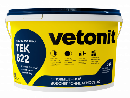 Высокоэластичная готовая полимерная гидроизоляция Vetonit Тек 822, 8 кг