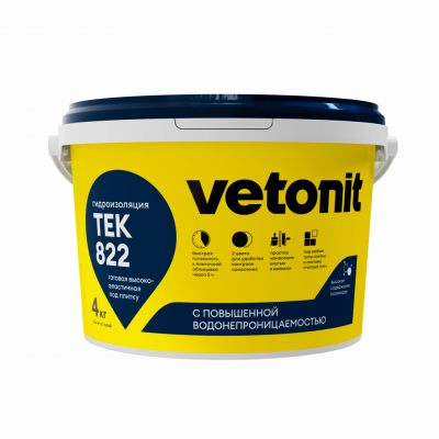 Высокоэластичная бесшовная полимерная гидроизоляция Vetonit тек 822